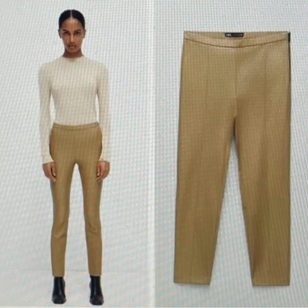 Zara tan vegan leather high rise ankle zip pants, size XS biker cottagecore
